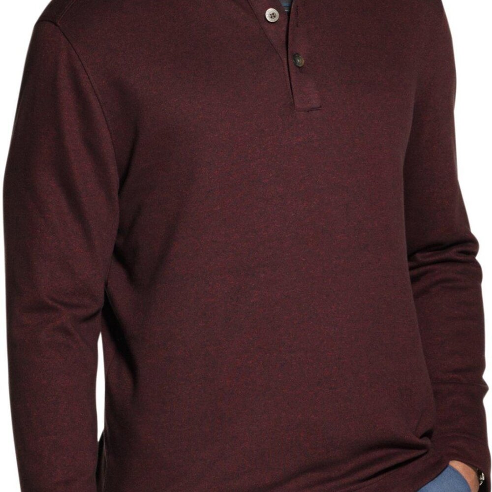 Van Heusen Mens XXL Maroon Long Sleeve Henley Shirt Classic Fit Cotton Blend